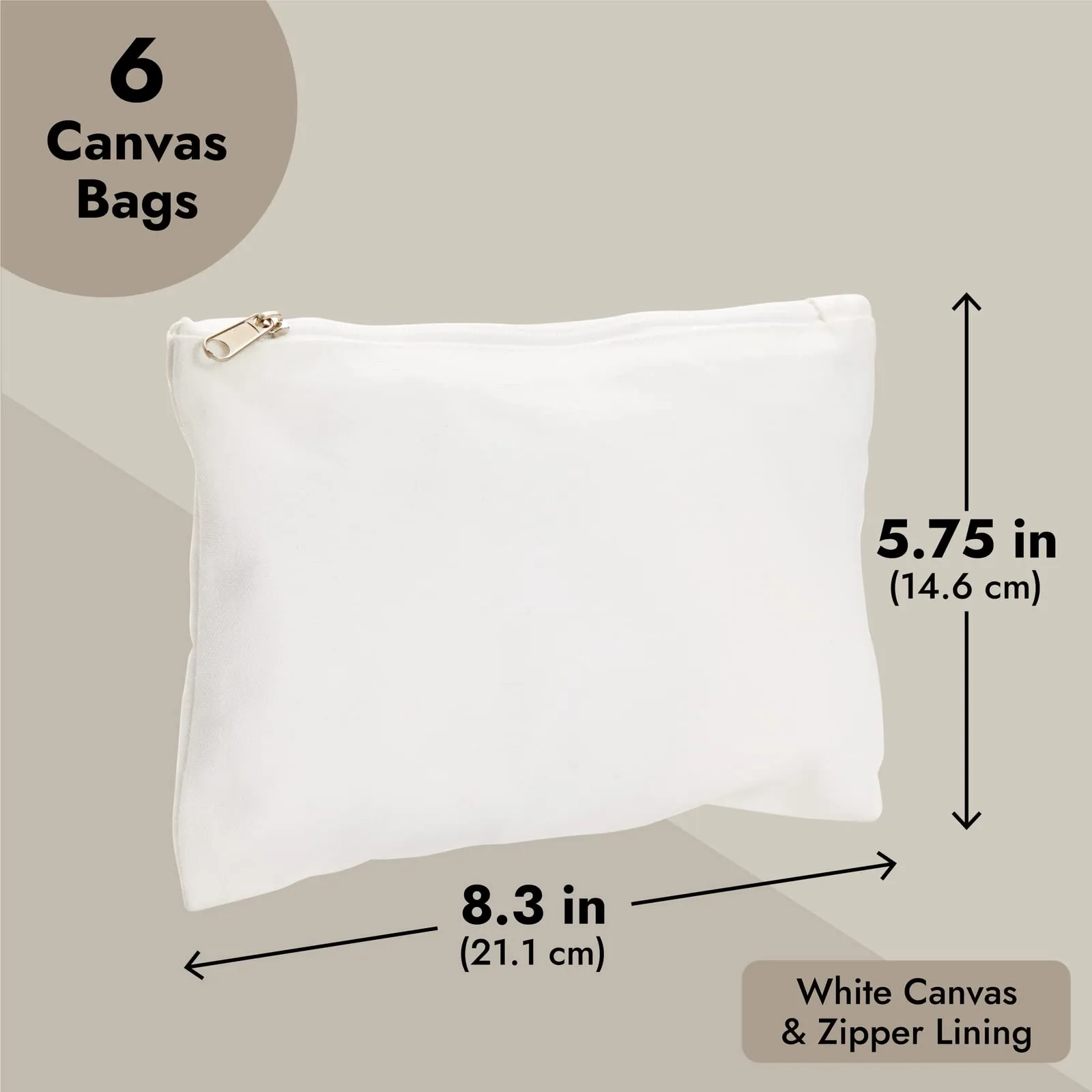 Bright Creations 6-Pack White Makeup Bag Set with Zipper - 8x6 Customizable Cotton Canvas Pouches for DIY Arts and Crafts, Items to Tie-Dye for Cosmetic Items, Stationary, Party Favors - Canvas Bag