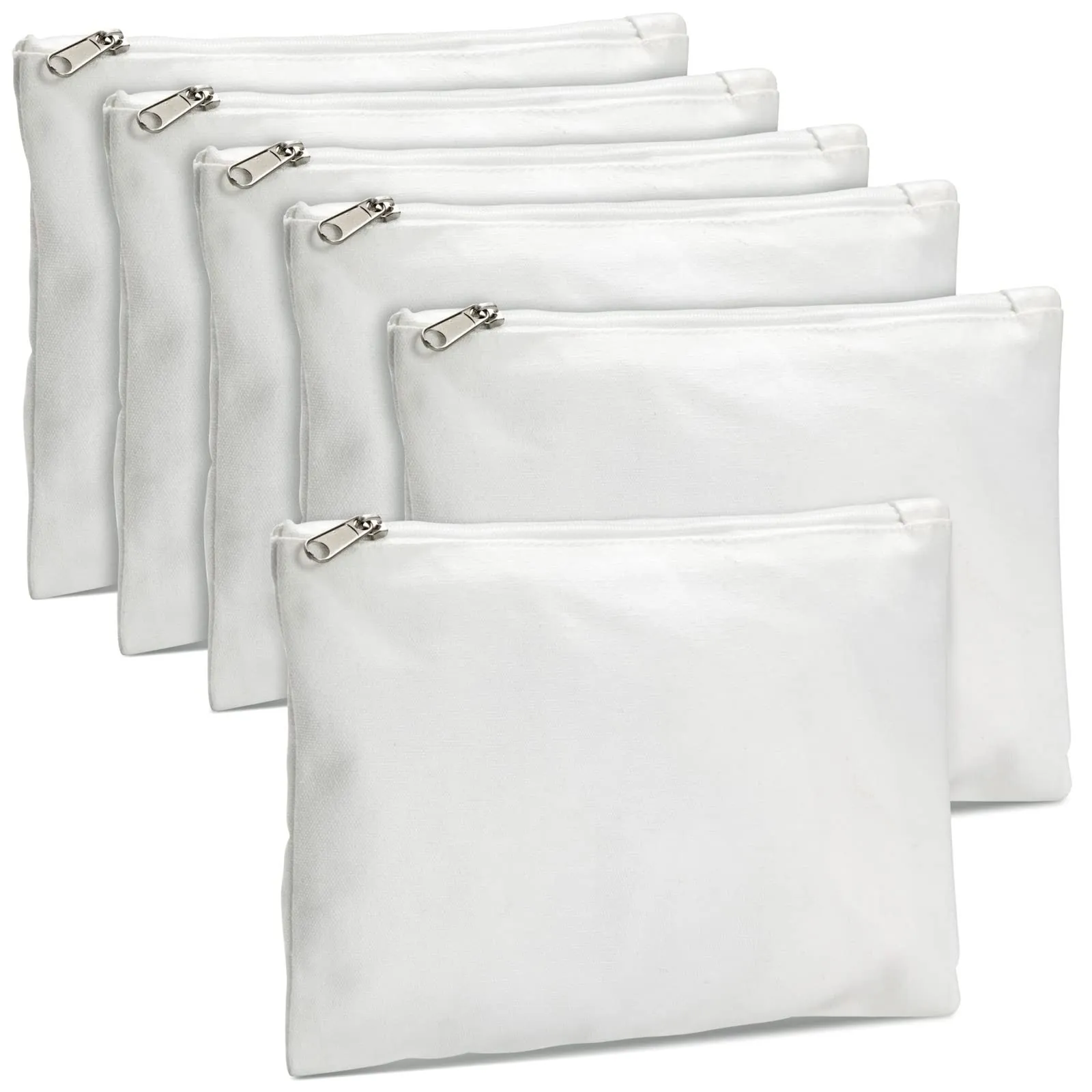 Bright Creations 6-Pack White Makeup Bag Set with Zipper - 8x6 Customizable Cotton Canvas Pouches for DIY Arts and Crafts, Items to Tie-Dye for Cosmetic Items, Stationary, Party Favors - Canvas Bag