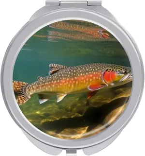 Brook Trout Fly Fishing Portable Makeup Mirror, 180° Adjustable Design, Ladies Foldable Makeup Mirror