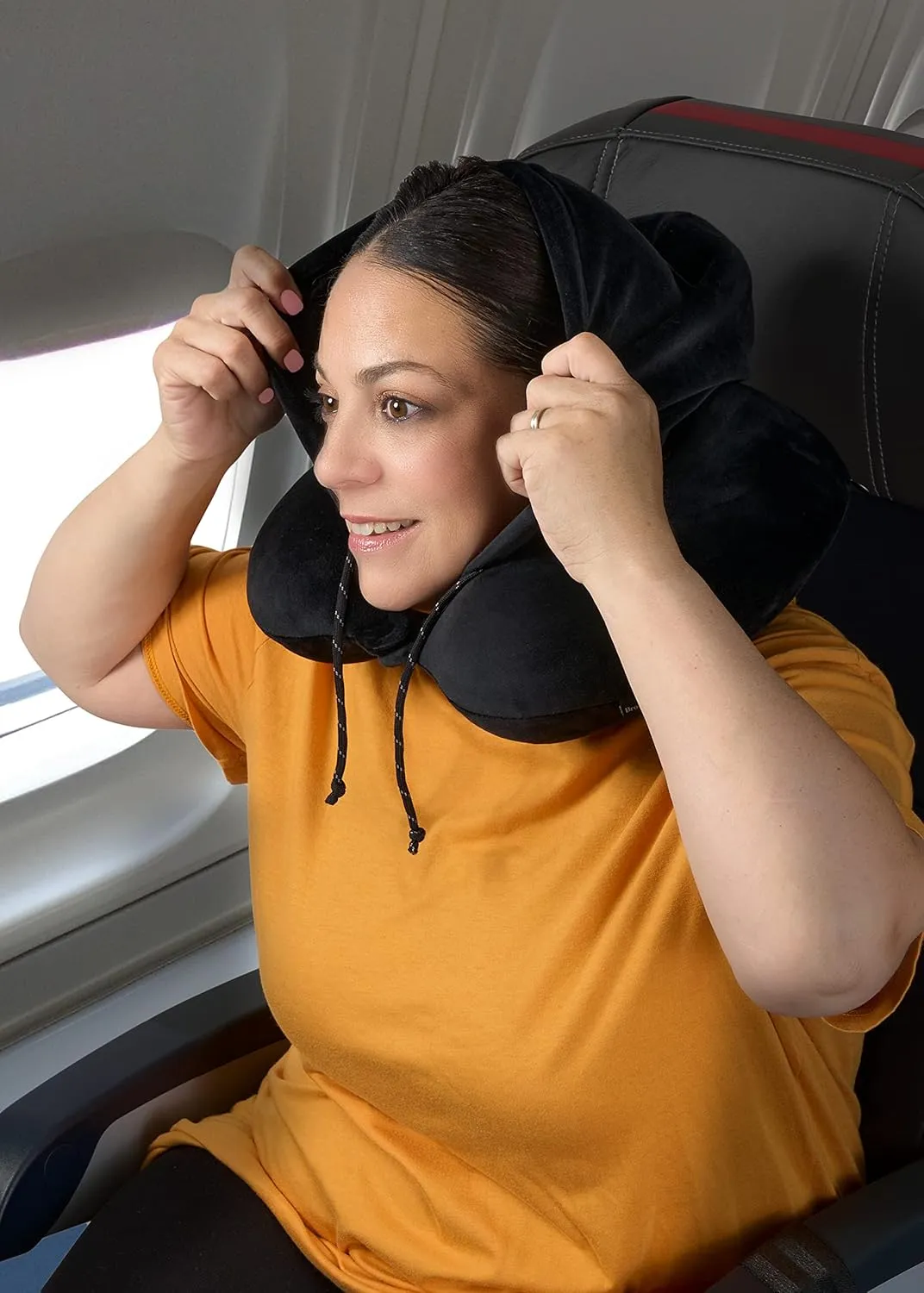 Brookstone Hooded Neck Travel Pillow - Memory Foam Light-Blocking Travel Neck Pillow with Hood for Sleeping, Airplane, Car, Black
