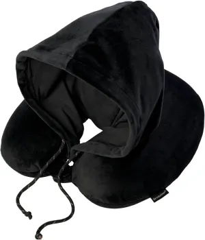 Brookstone Hooded Neck Travel Pillow - Memory Foam Light-Blocking Travel Neck Pillow with Hood for Sleeping, Airplane, Car, Black