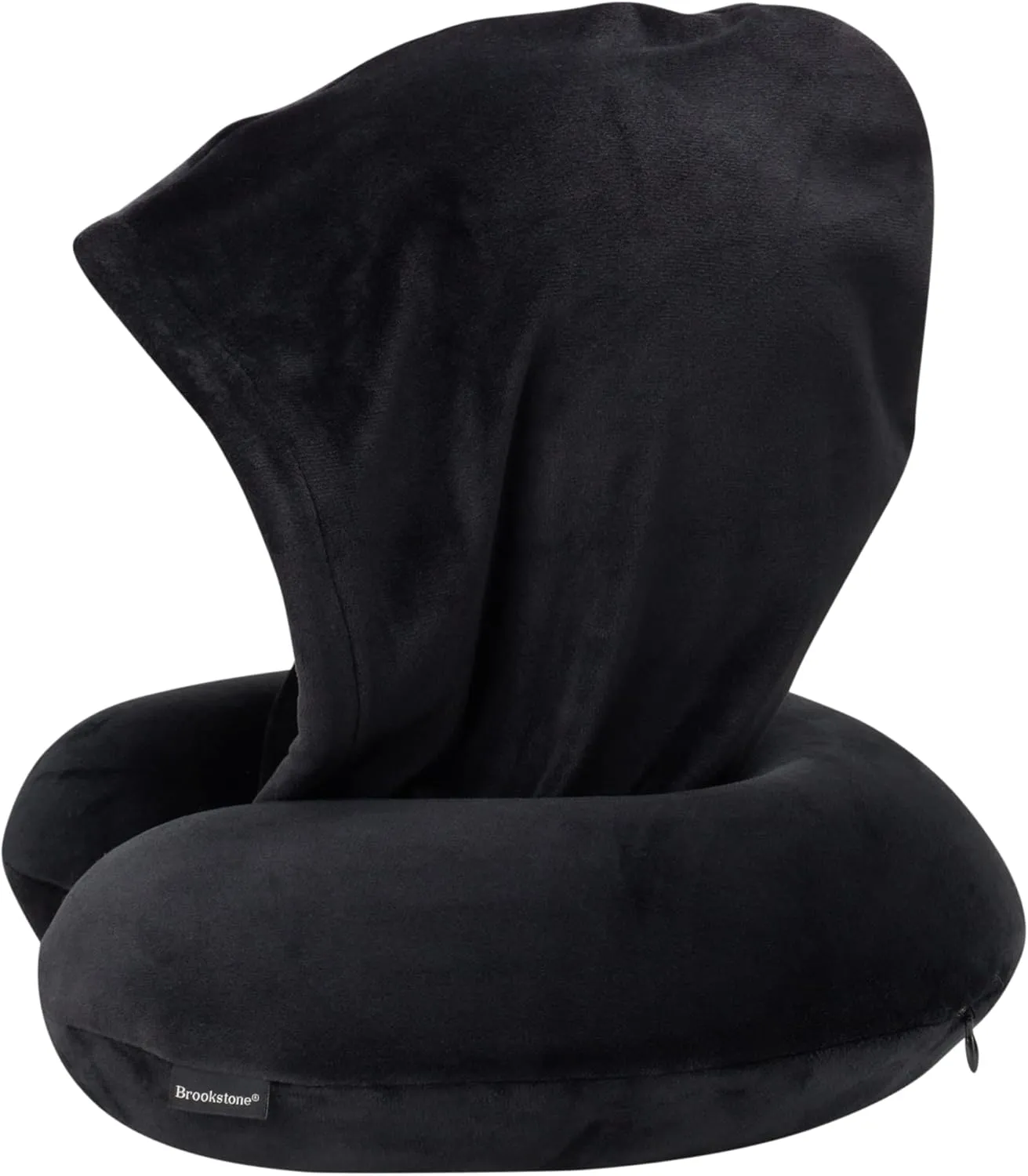 Brookstone Hooded Neck Travel Pillow - Memory Foam Light-Blocking Travel Neck Pillow with Hood for Sleeping, Airplane, Car, Black