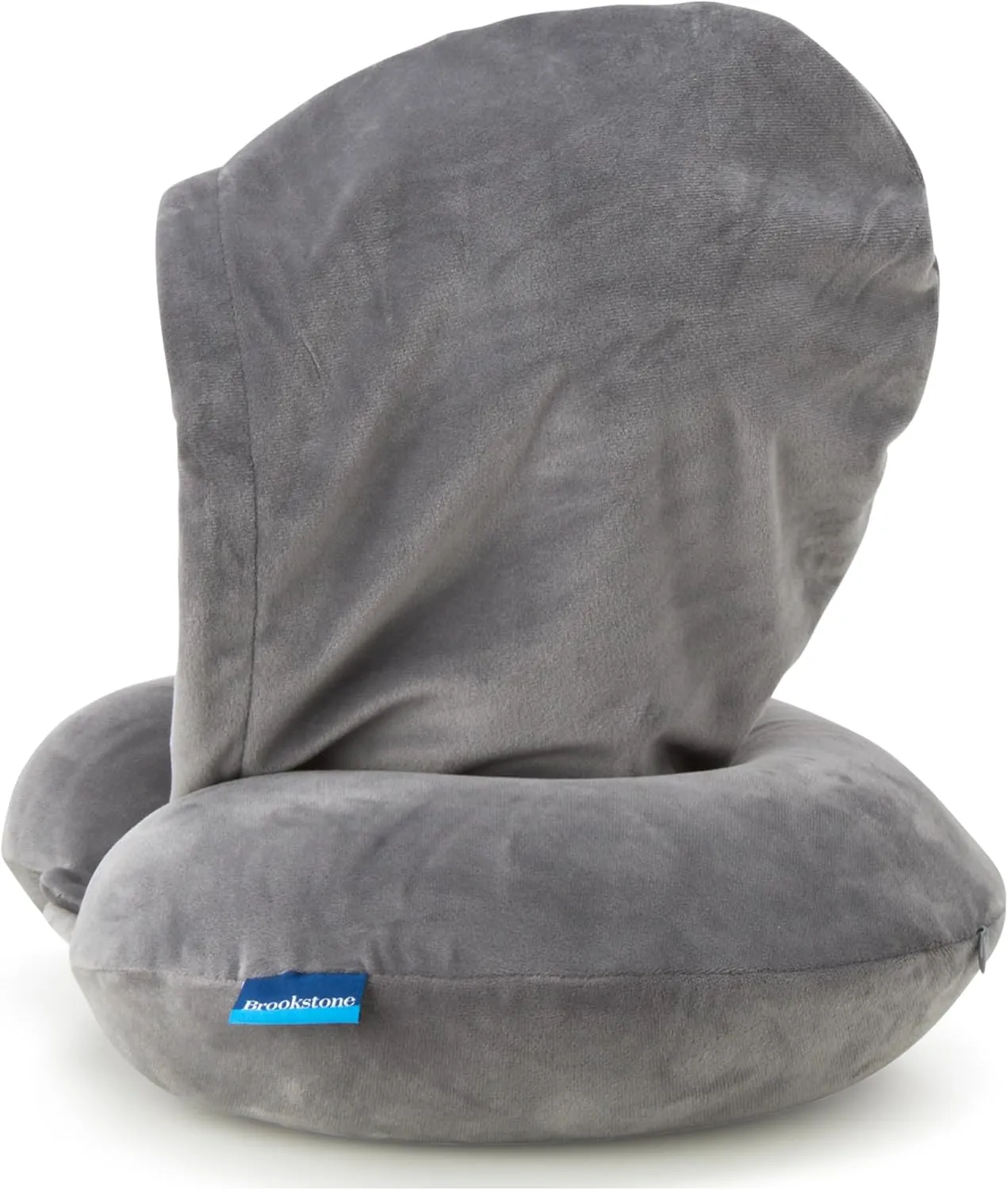 Brookstone Hooded Neck Travel Pillow - Memory Foam Light-Blocking Travel Neck Pillow with Hood for Sleeping, Airplane, Car, Dark Grey
