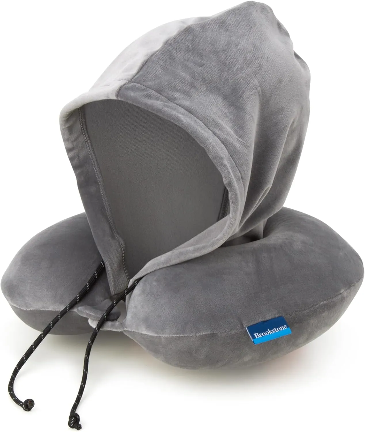 Brookstone Hooded Neck Travel Pillow - Memory Foam Light-Blocking Travel Neck Pillow with Hood for Sleeping, Airplane, Car, Dark Grey