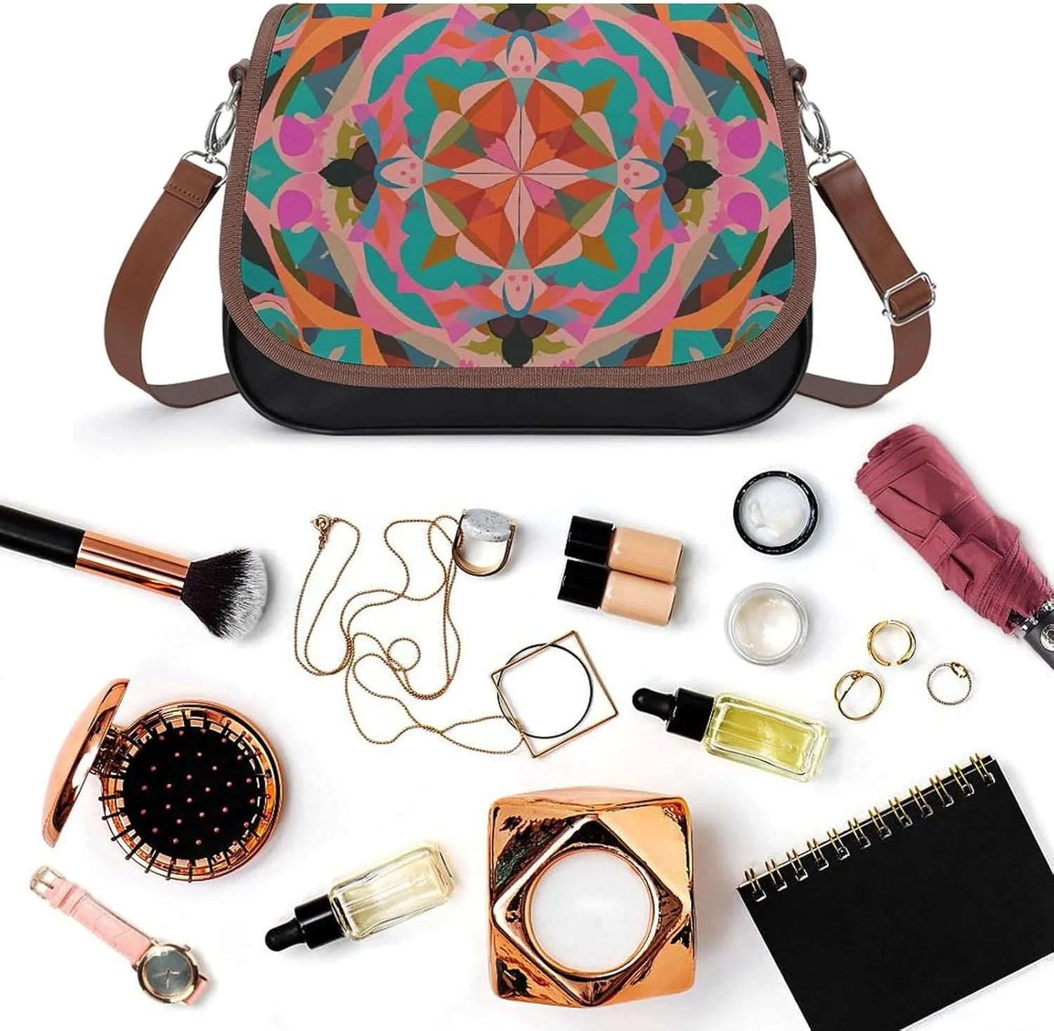 Brown Ginkgo Leaves Crossbody Bags for Women Travel Shoulder Bag Small Leather Cross Body Handbags