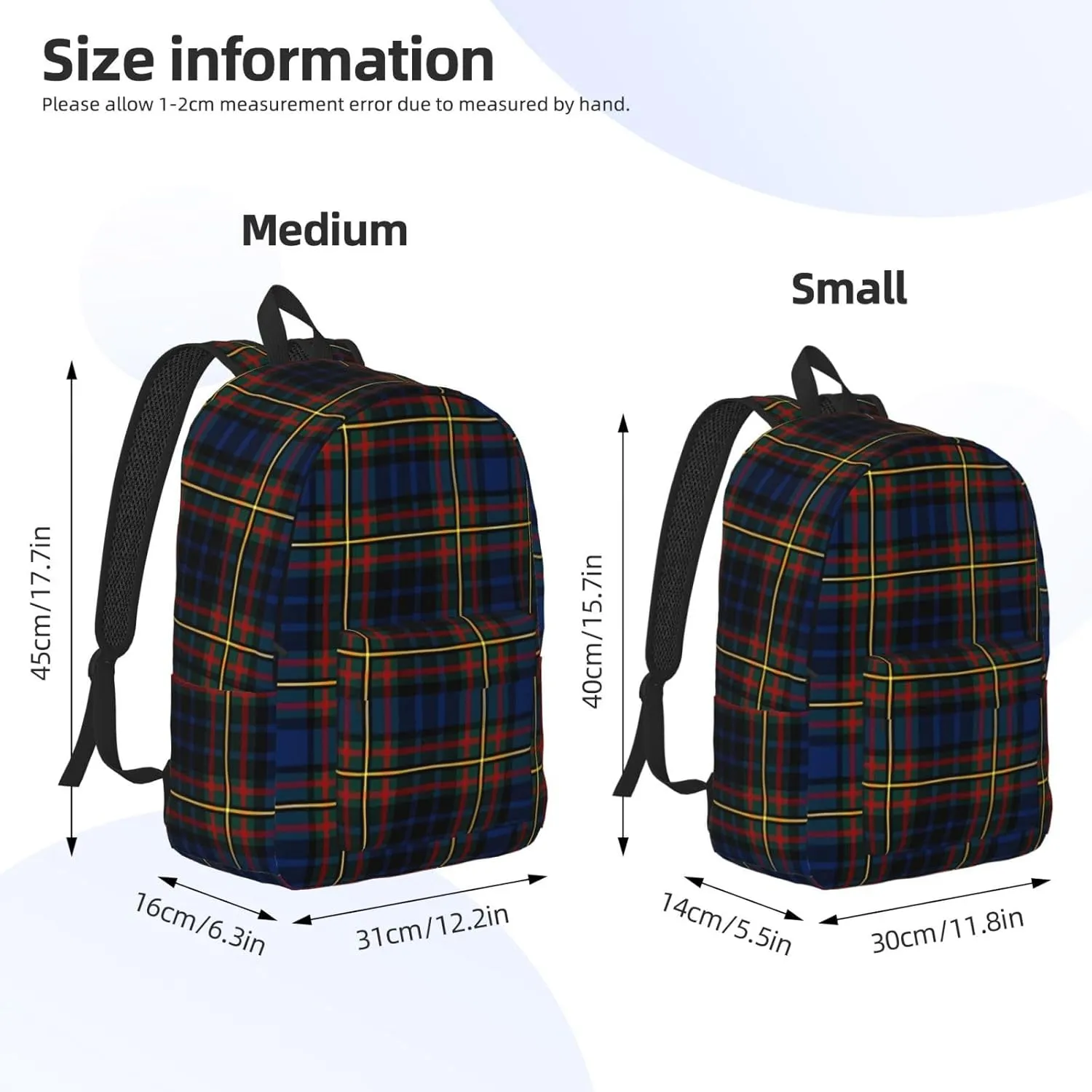 Brown Tartan Canvas Backpacks Laptop Backpack Multipurpose Double Shoulder Bag for Men Women Gifts Small