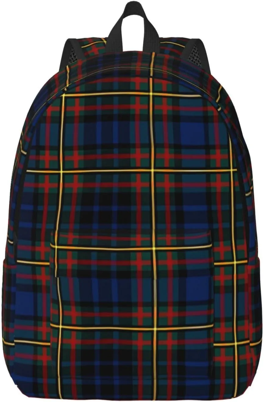 Brown Tartan Canvas Backpacks Laptop Backpack Multipurpose Double Shoulder Bag for Men Women Gifts Small