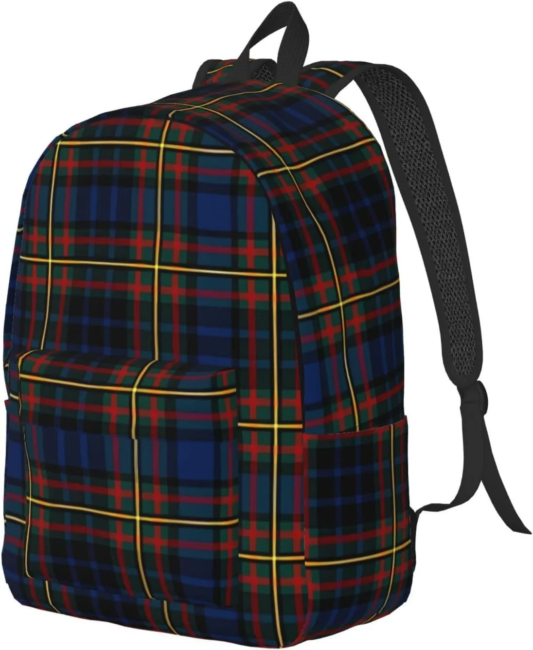 Brown Tartan Canvas Backpacks Laptop Backpack Multipurpose Double Shoulder Bag for Men Women Gifts Small
