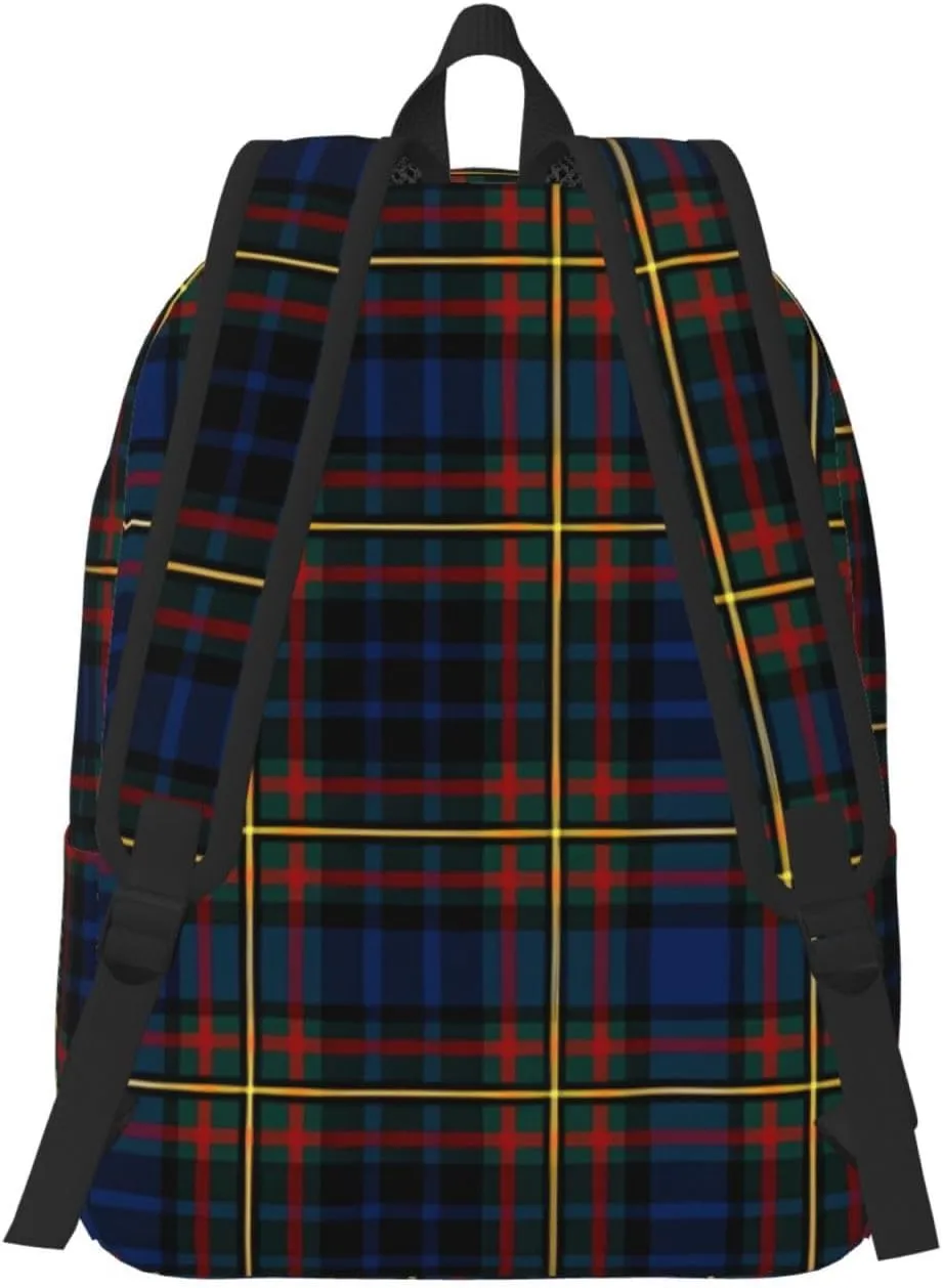 Brown Tartan Canvas Backpacks Laptop Backpack Multipurpose Double Shoulder Bag for Men Women Gifts Small