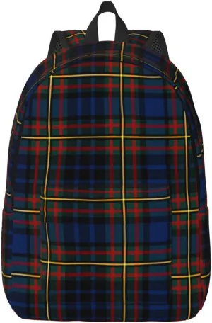 Brown Tartan Canvas Backpacks Laptop Backpack Multipurpose Double Shoulder Bag for Men Women Gifts Small