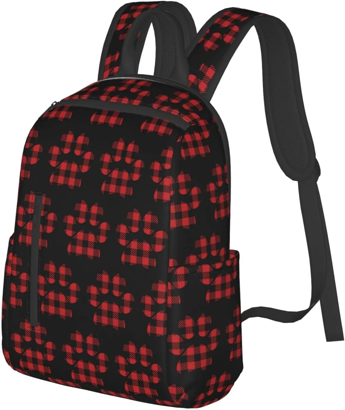 Buffalo Plaid Paw Casual Backpacks Large Capacity Laptop Backpack Sports Rucksack Travel Daypack Adjustable Shoulder Strap Work Bag for Outdoor Camping
