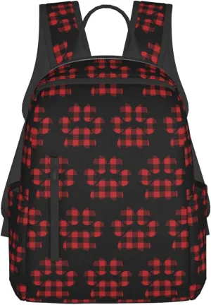 Buffalo Plaid Paw Casual Backpacks Large Capacity Laptop Backpack Sports Rucksack Travel Daypack Adjustable Shoulder Strap Work Bag for Outdoor Camping