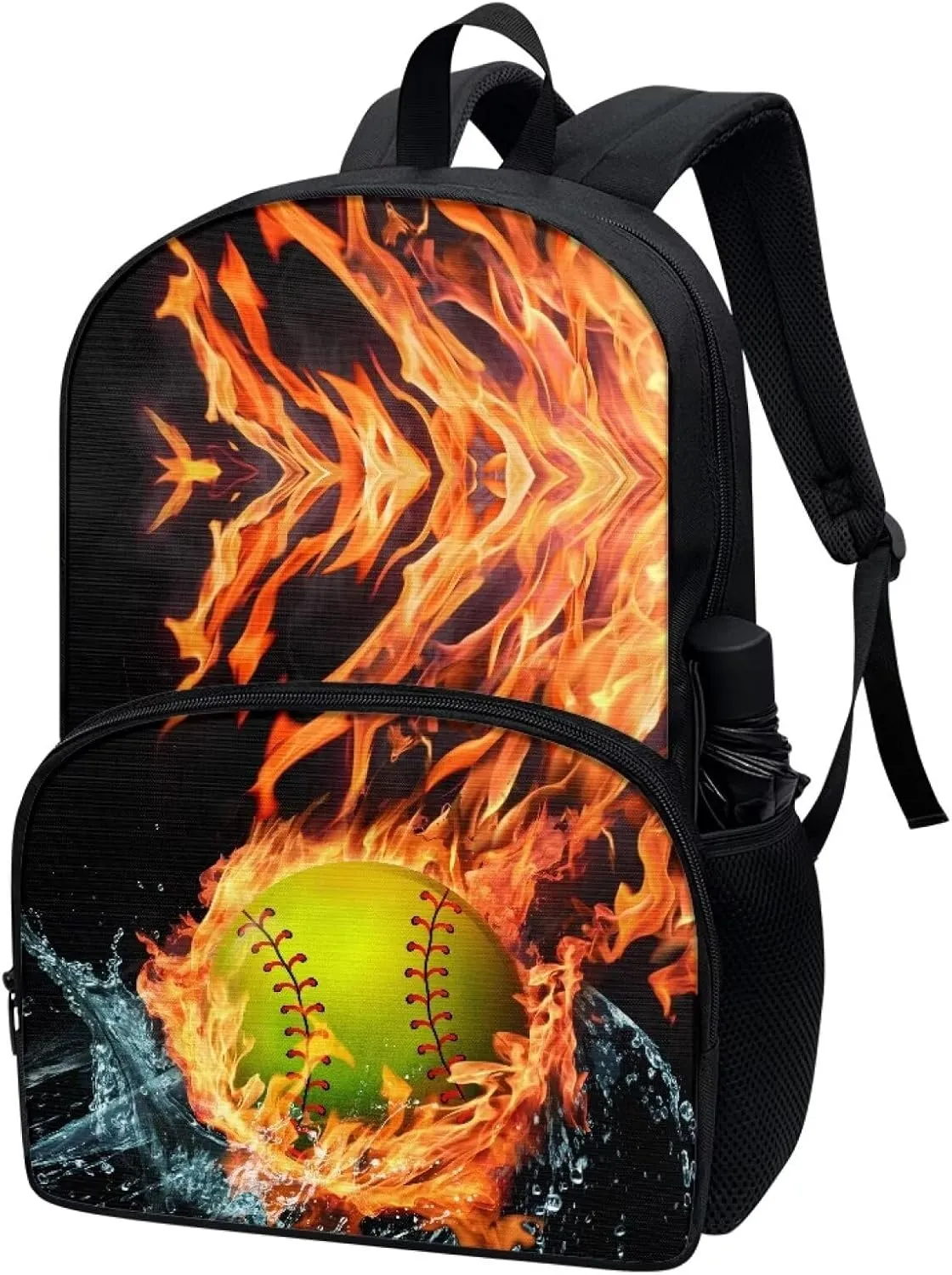 Burning Baseball Book Bags for Kids Girls'Schoolbag Large 17 inch Girls' Schoolbag Elementary Schoolbag with Front Compartment and Water Bottle Side Pocket