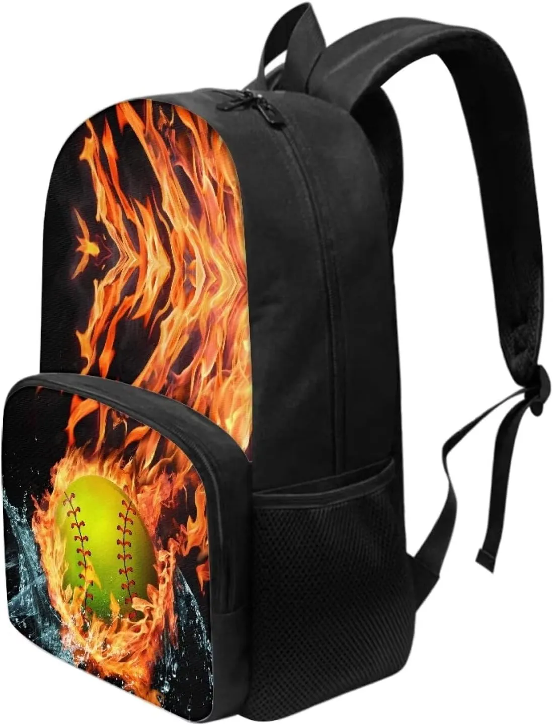 Burning Baseball Book Bags for Kids Girls'Schoolbag Large 17 inch Girls' Schoolbag Elementary Schoolbag with Front Compartment and Water Bottle Side Pocket