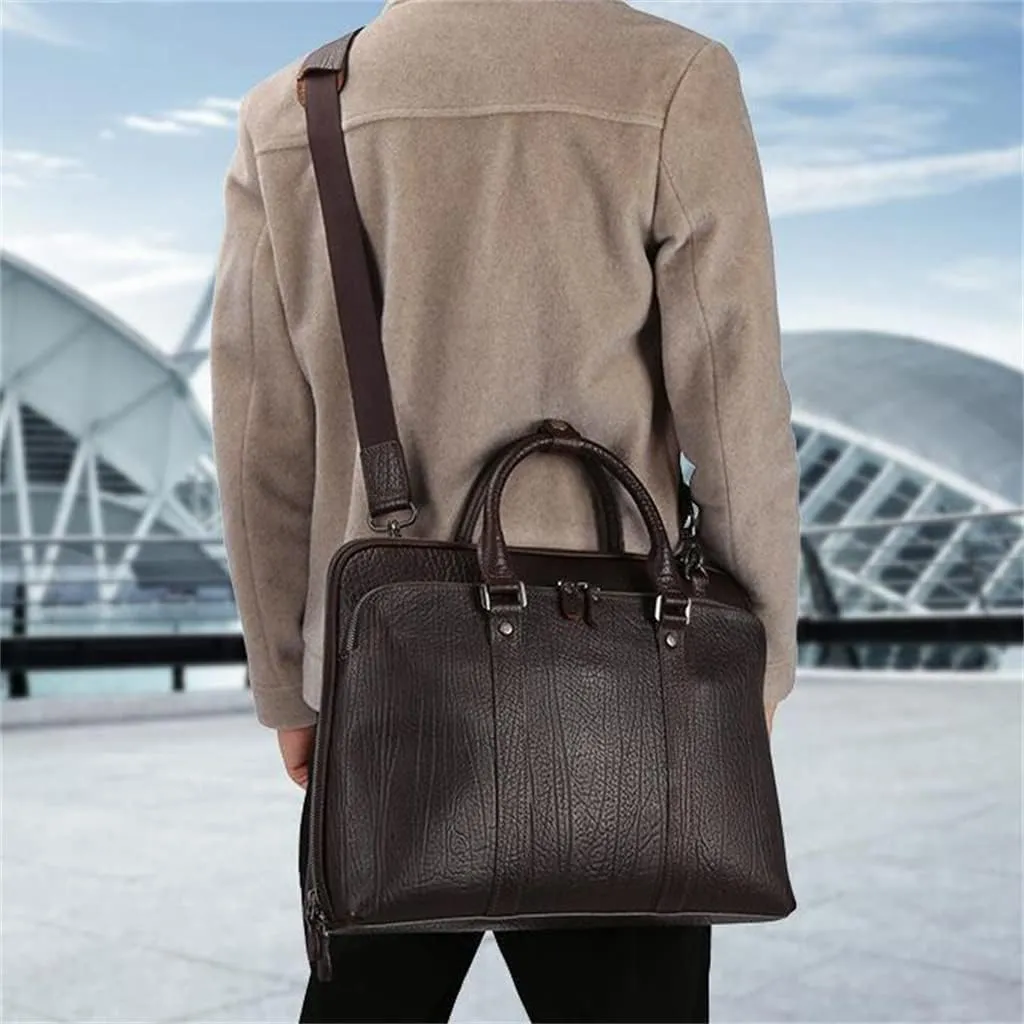 Business Men's Handbag Briefcase Shoulder Crossbody Bag Genuine Layer Cowhide Leather Men's Bag