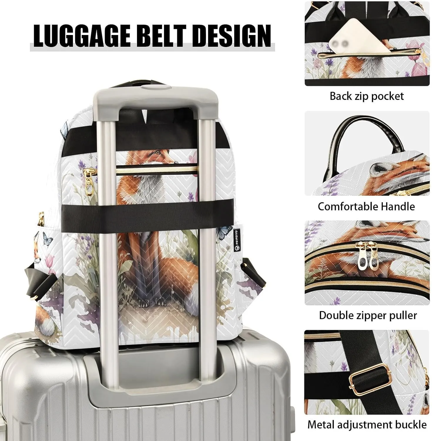 Butterfly Fox Tulips White Backpack Purse for Women Travel Bag with Anti-theft Back for School S