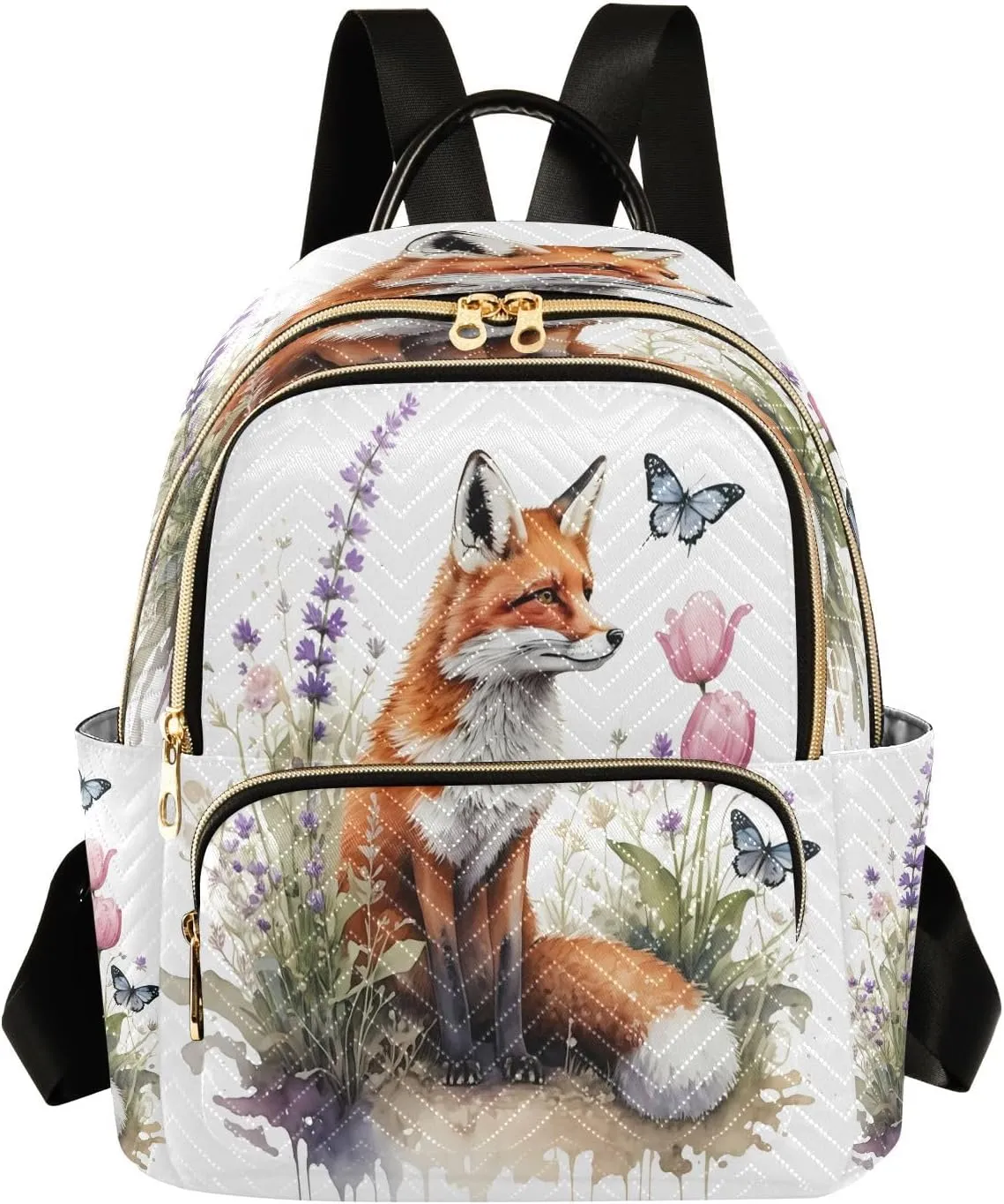 Butterfly Fox Tulips White Backpack Purse for Women Travel Bag with Anti-theft Back for School S
