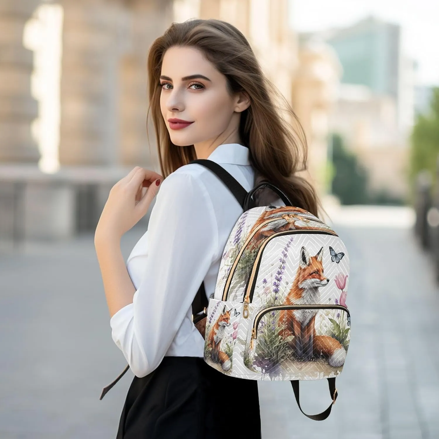 Butterfly Fox Tulips White Backpack Purse for Women Travel Bag with Anti-theft Back for School S