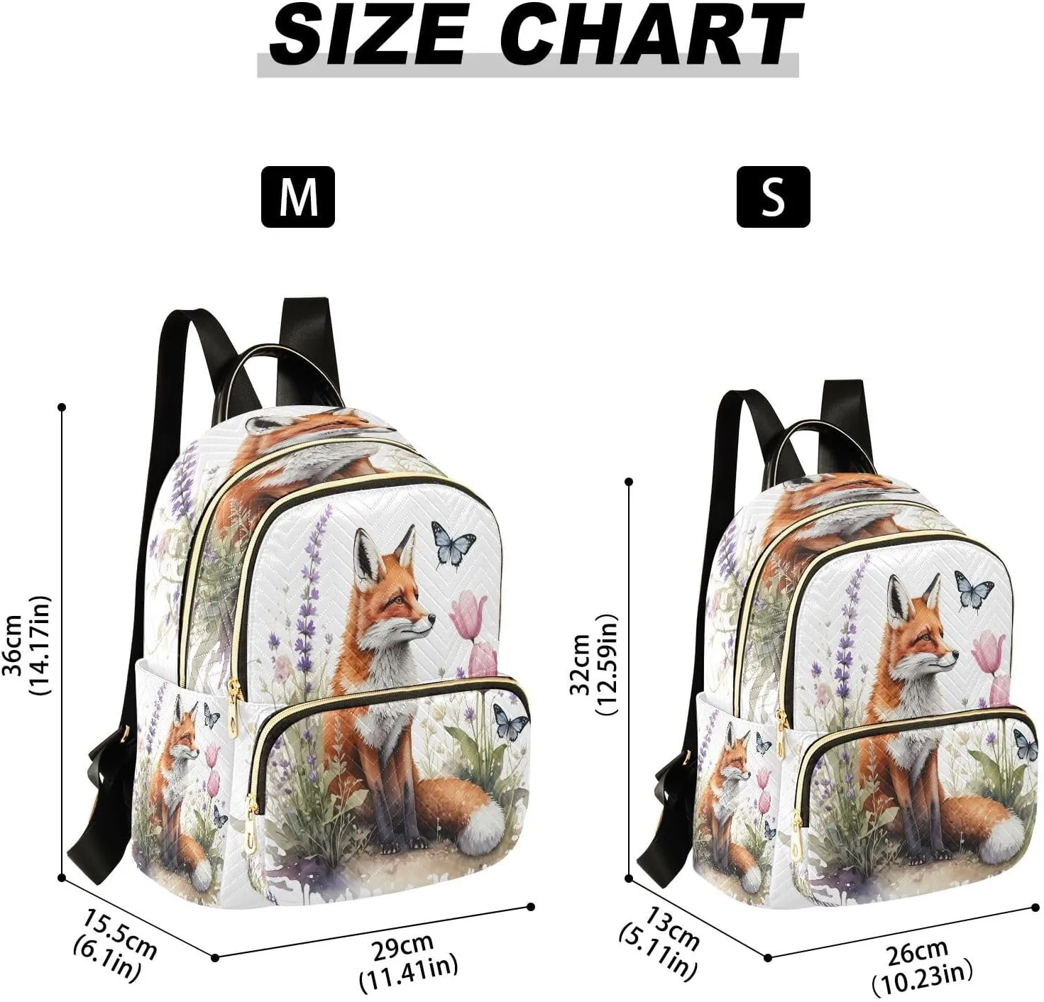 Butterfly Fox Tulips White Backpack Purse for Women Travel Bag with Anti-theft Back for School S