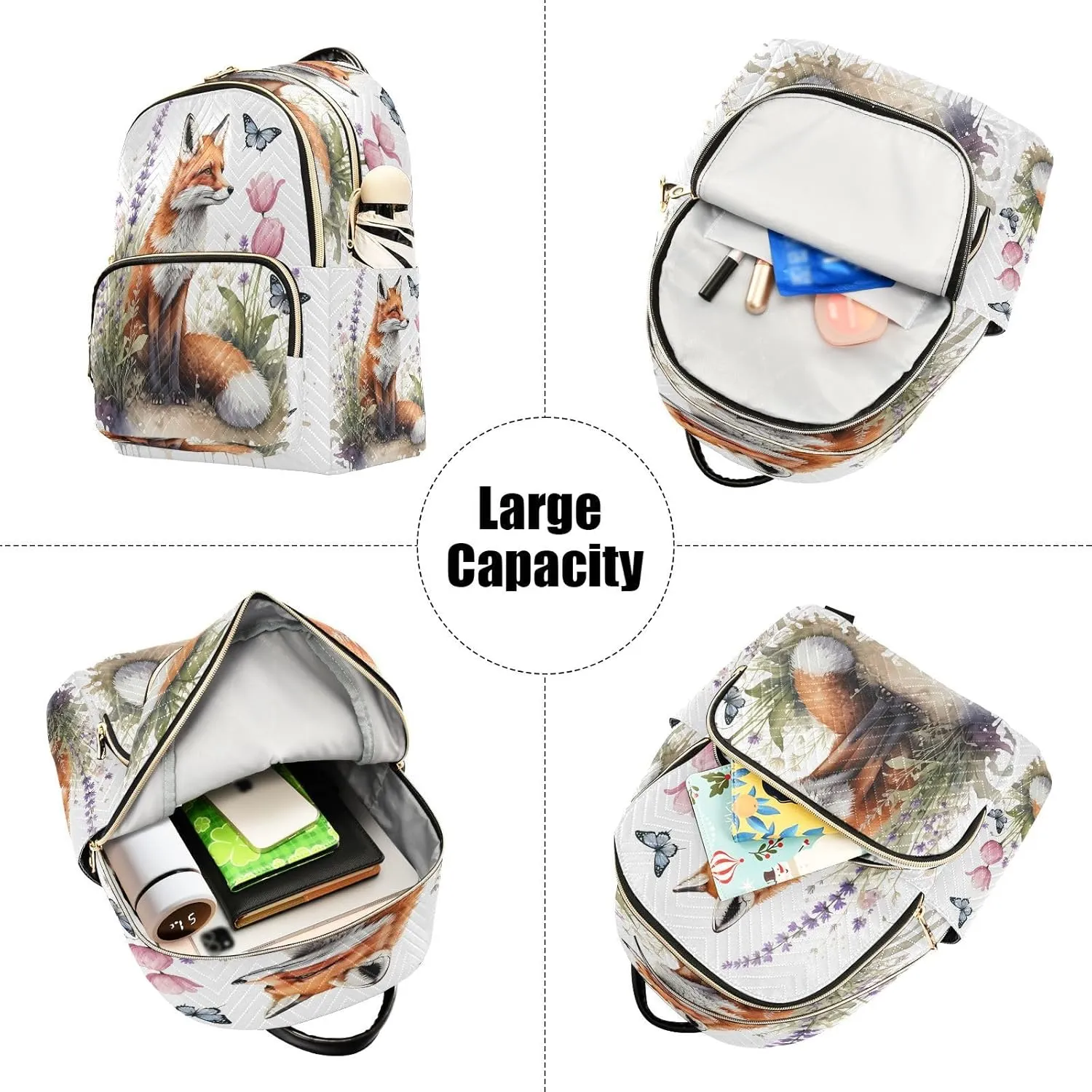 Butterfly Fox Tulips White Backpack Purse for Women Travel Bag with Anti-theft Back for School S