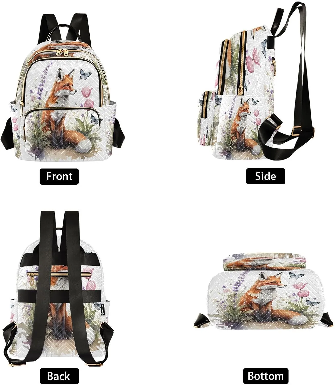 Butterfly Fox Tulips White Backpack Purse for Women Travel Bag with Anti-theft Back for School S