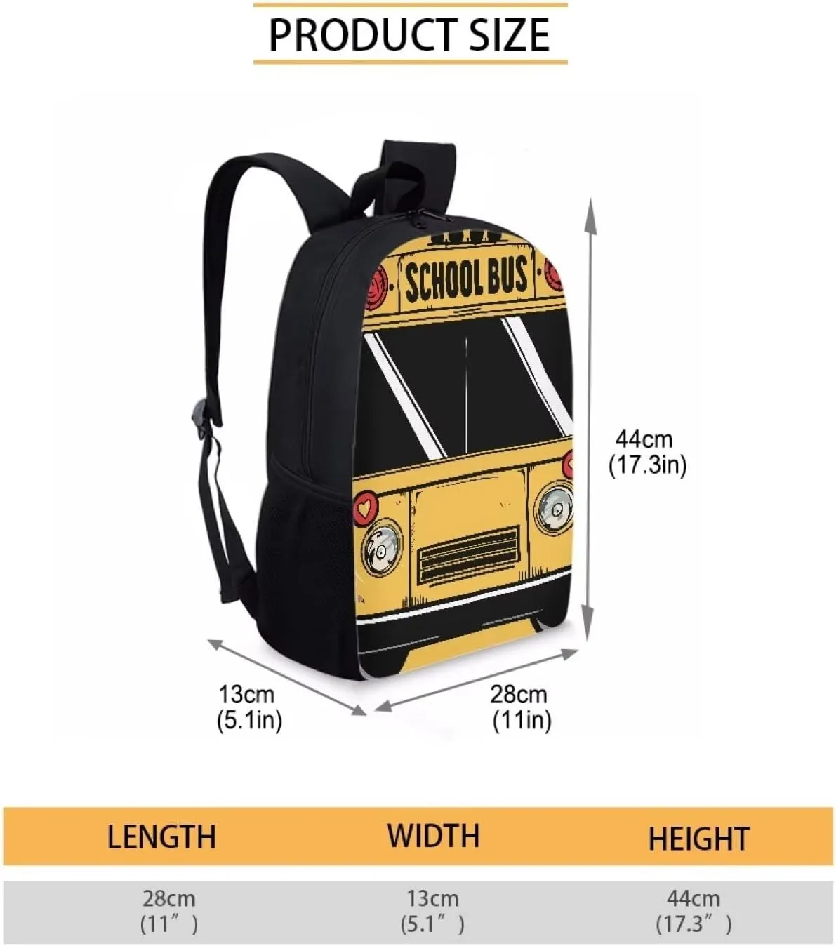 Buybai School Backpack for Girls Boys Kids Schoolbag Children Bookbag 17 Inch Lightweight School Bus Printed Student Shoulders Bag with Double Zipper