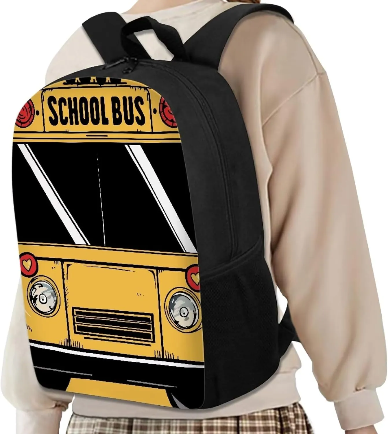 Buybai School Backpack for Girls Boys Kids Schoolbag Children Bookbag 17 Inch Lightweight School Bus Printed Student Shoulders Bag with Double Zipper