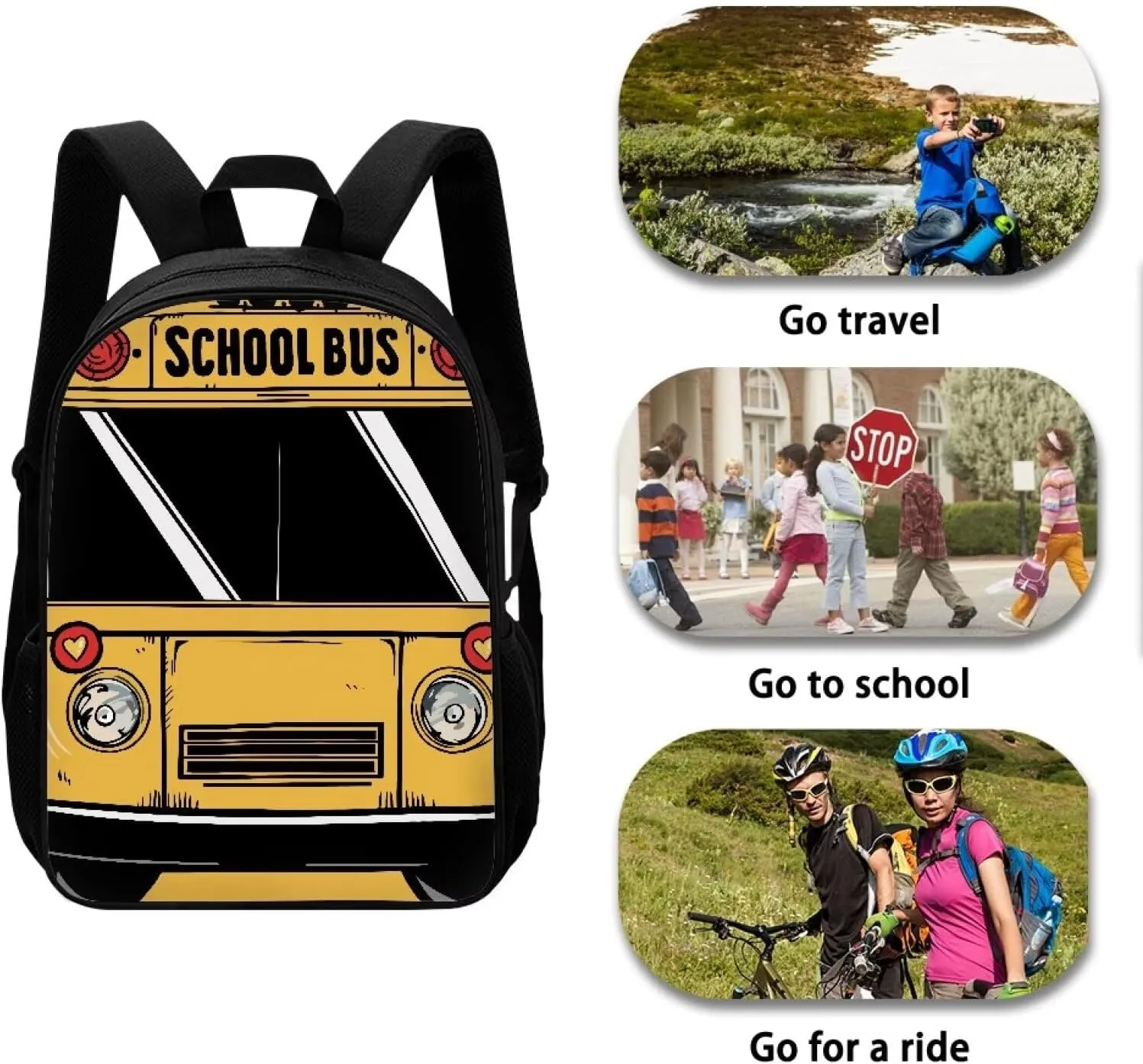 Buybai School Backpack for Girls Boys Kids Schoolbag Children Bookbag 17 Inch Lightweight School Bus Printed Student Shoulders Bag with Double Zipper