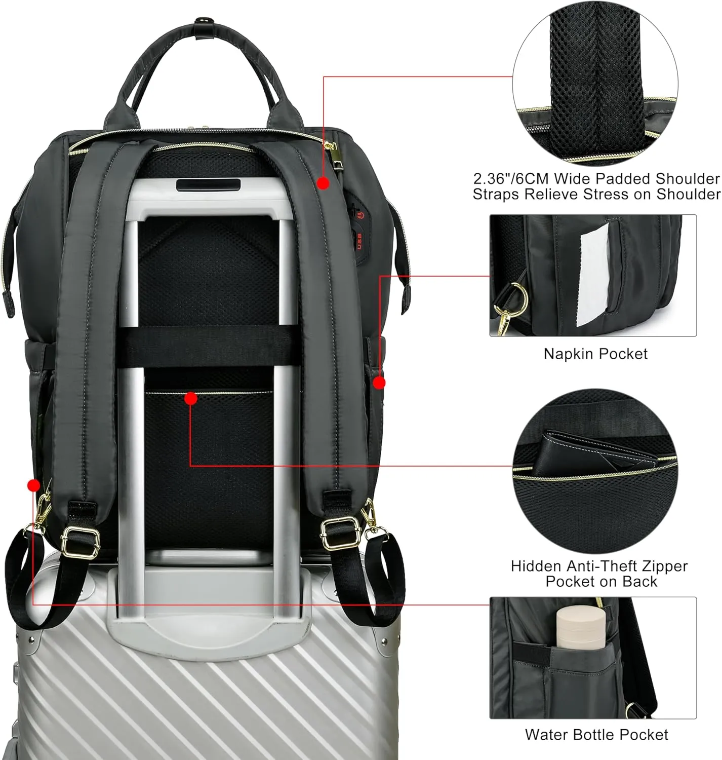 CAFELE Backpack for Women Men,Convertible Large Wide Open School Backpacks for Boys Girls,Water Resistant College Bookbag Fit 17.3 Inch Notebook, Dark gray(2321H-02)