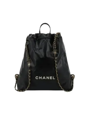 Calfskin Chanel High-end Chain Black 22 Backpack Winter sale Shiny