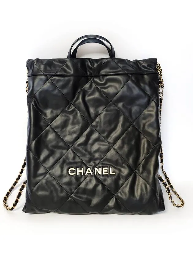 Calfskin Chanel High-end Chain Black 22 Backpack Winter sale Shiny