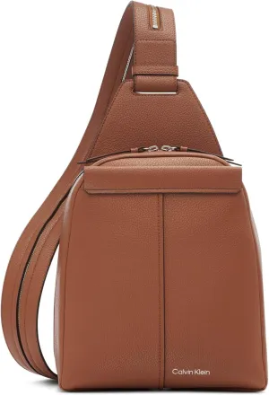 Calvin Klein Women's Myra Backpack for Women – Vegan Leather Convertible Sling Backpack, 2 Pockets, Caramel, One Size