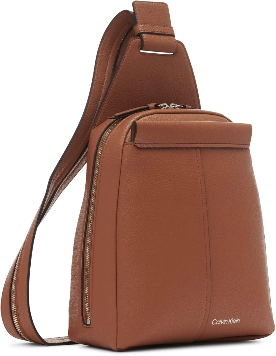 Calvin Klein Women's Myra Backpack for Women – Vegan Leather Convertible Sling Backpack, 2 Pockets, Caramel, One Size