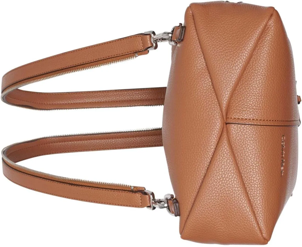 Calvin Klein Women's Myra Backpack for Women – Vegan Leather Convertible Sling Backpack, 2 Pockets, Caramel, One Size