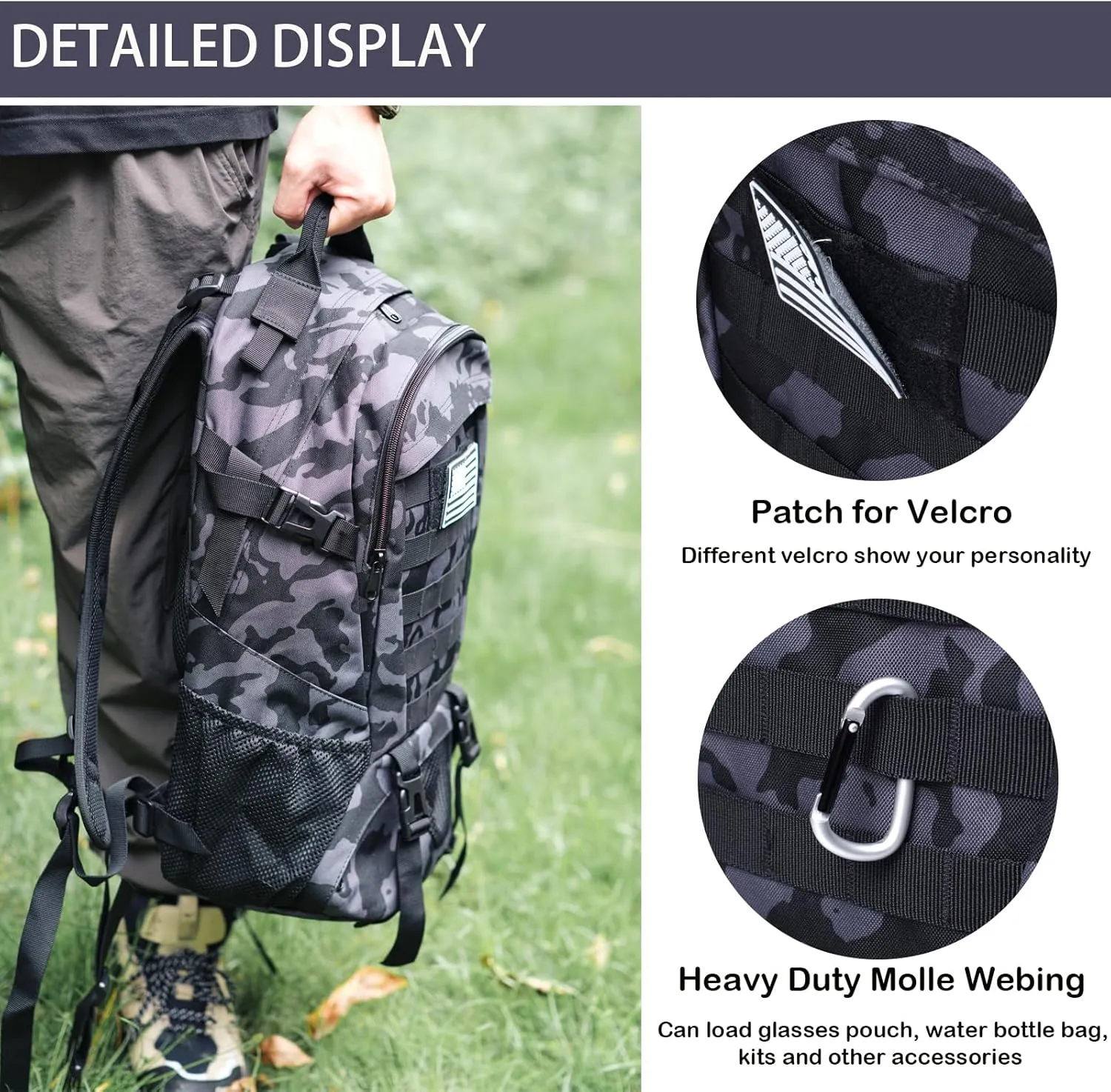 Camo Backpack for Boys,Military Boy Backpacks for Middle Elementary with USA Flag Patch,30L Waterproof Tactical School Backpack for Camping Outdoor