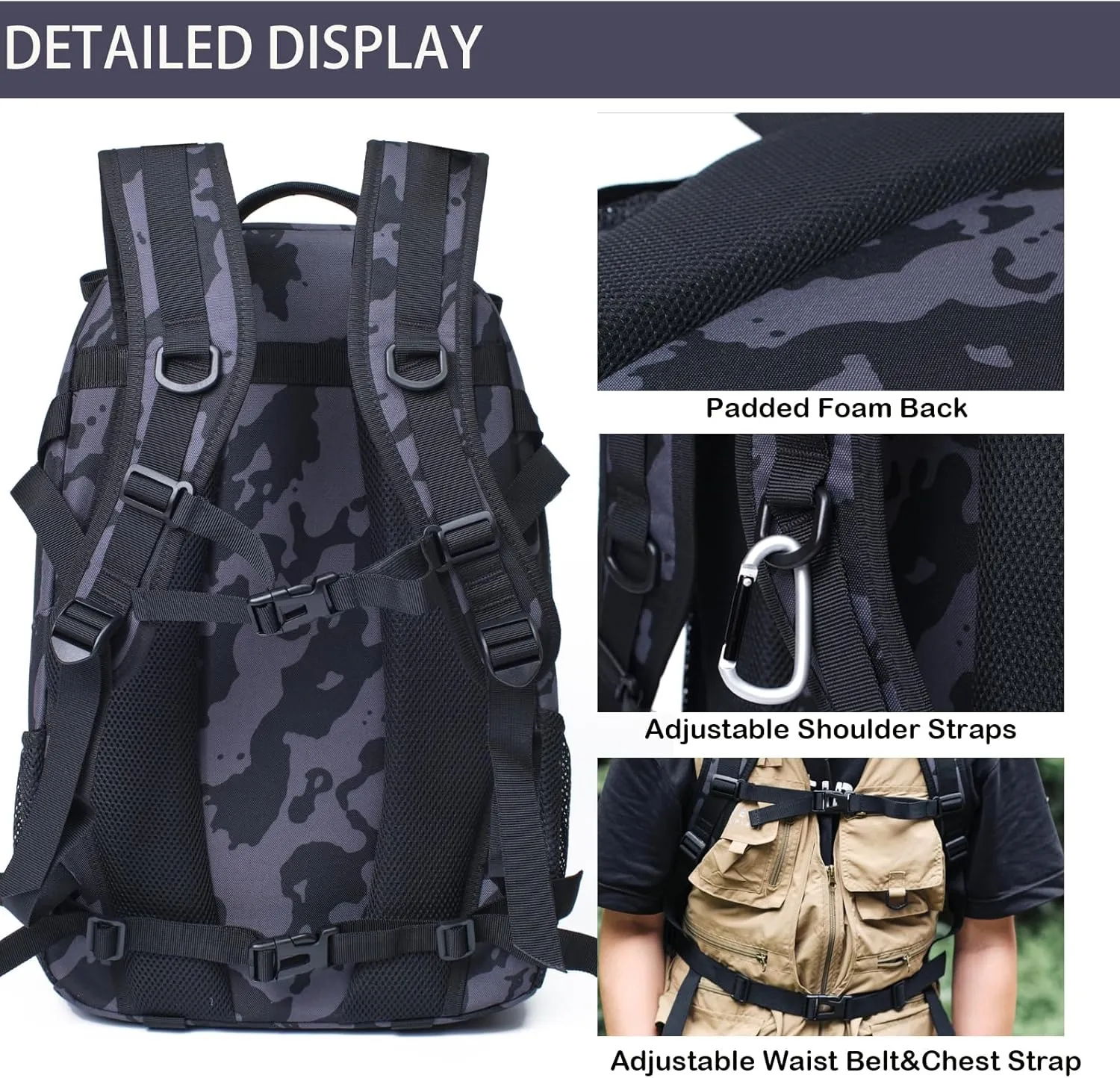 Camo Backpack for Boys,Military Boy Backpacks for Middle Elementary with USA Flag Patch,30L Waterproof Tactical School Backpack for Camping Outdoor