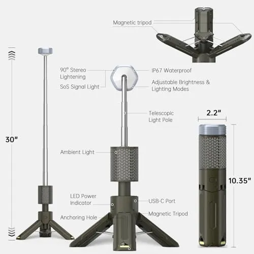 Camping Lights Rechargeable Telescopic,Portable Collapsible Magnetic Lantern
