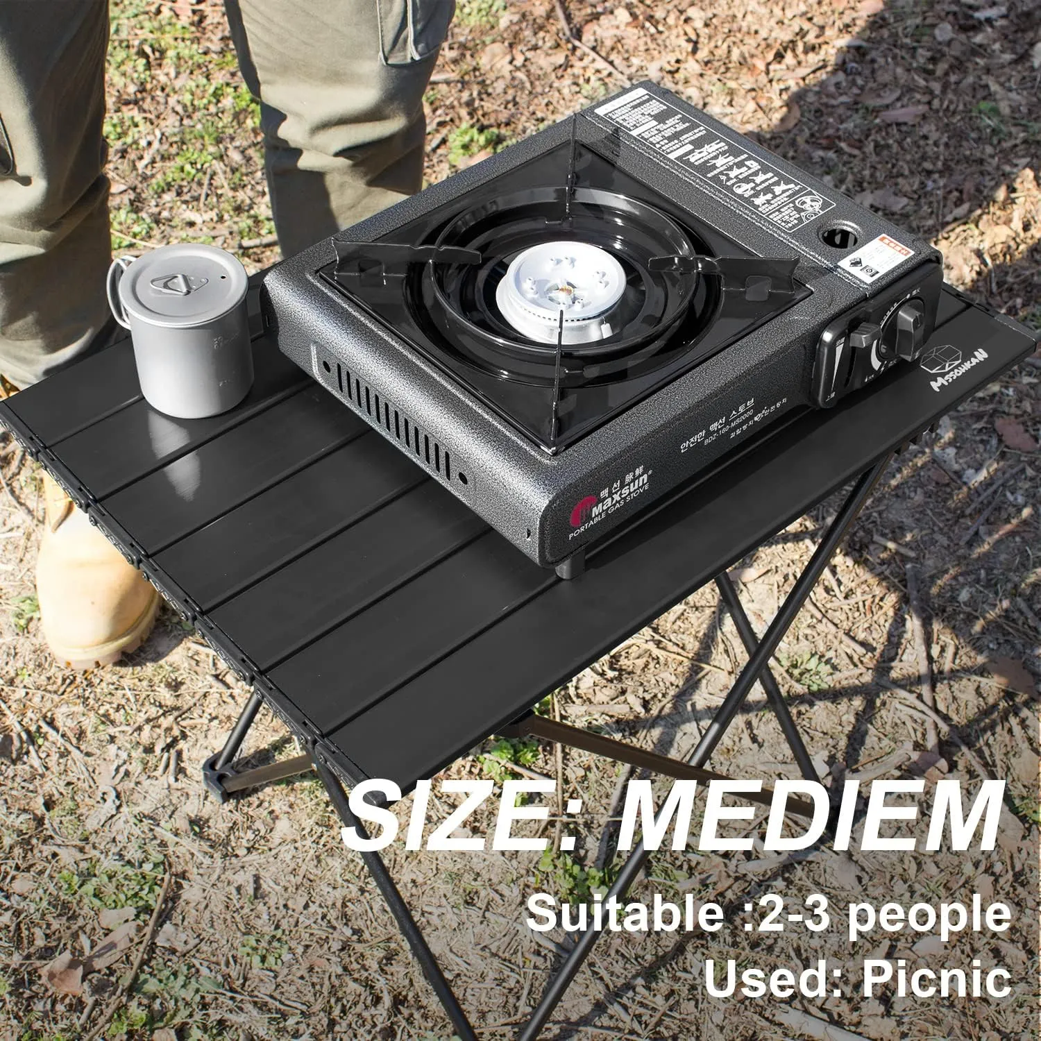 Camping Table Folding Portable Camp Side Table Aluminum Lightweight Carry Bag Beach Outdoor Hiking Picnics BBQ Cooking Dining Kitchen Black Medium