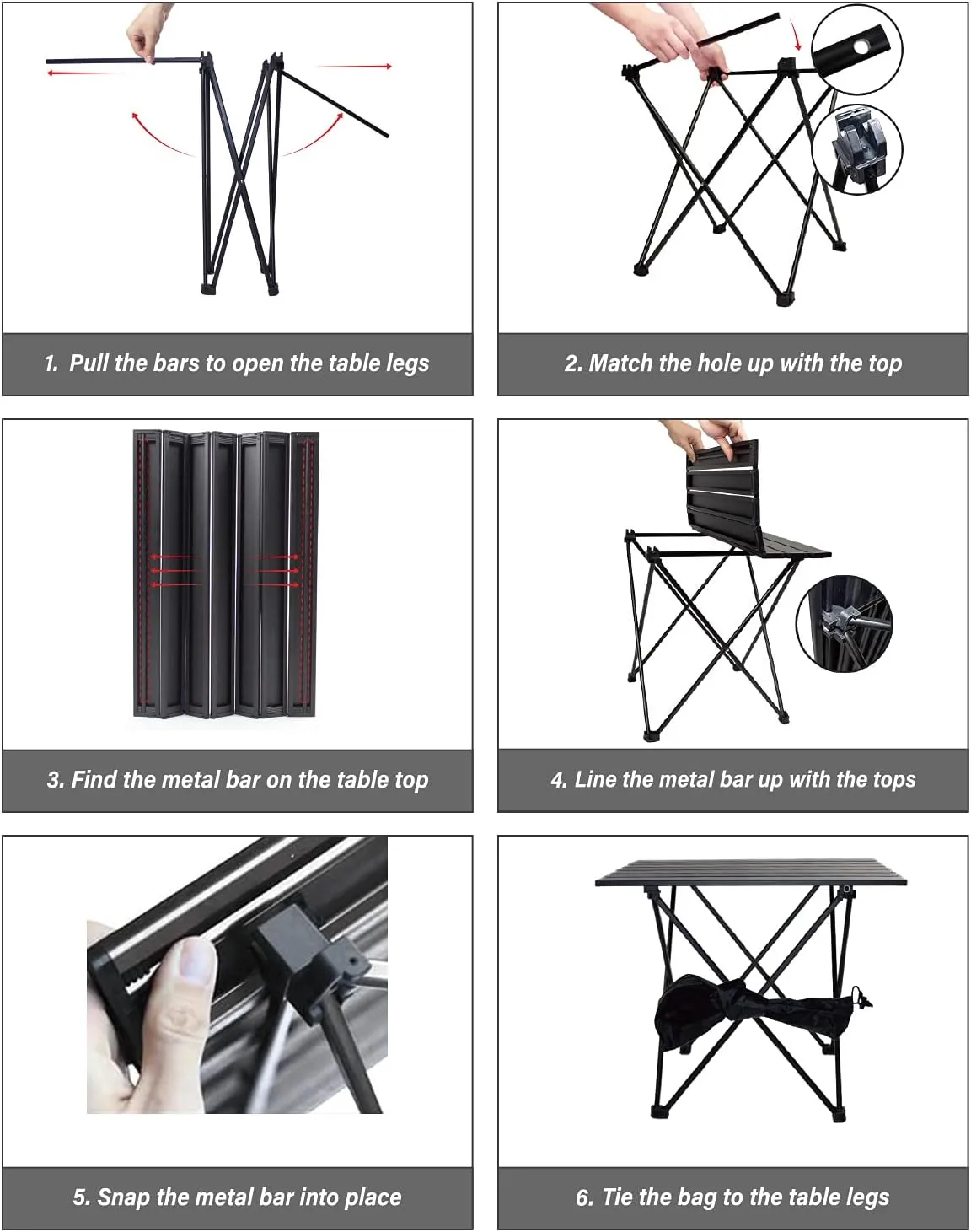 Camping Table Folding Portable Camp Side Table Aluminum Lightweight Carry Bag Beach Outdoor Hiking Picnics BBQ Cooking Dining Kitchen Black Medium