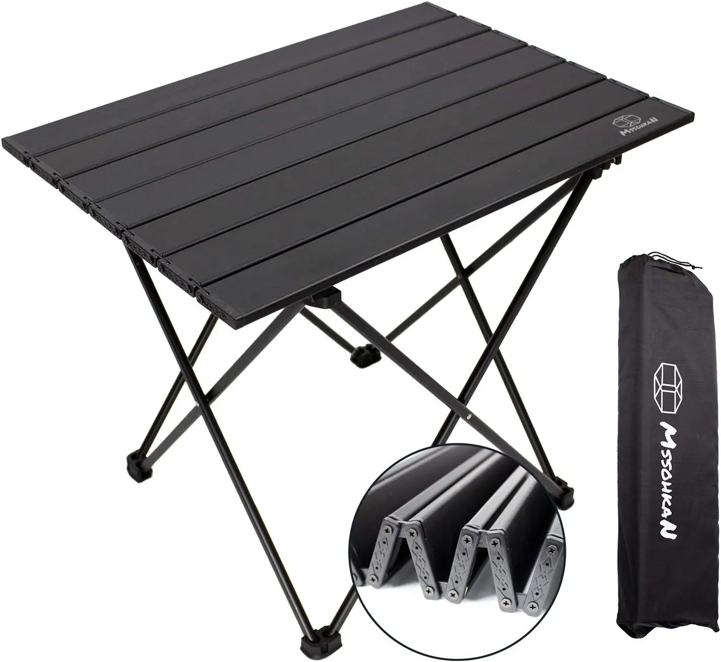 Camping Table Folding Portable Camp Side Table Aluminum Lightweight Carry Bag Beach Outdoor Hiking Picnics BBQ Cooking Dining Kitchen Black Medium