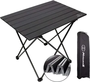Camping Table Folding Portable Camp Side Table Aluminum Lightweight Carry Bag Beach Outdoor Hiking Picnics BBQ Cooking Dining Kitchen Black Medium