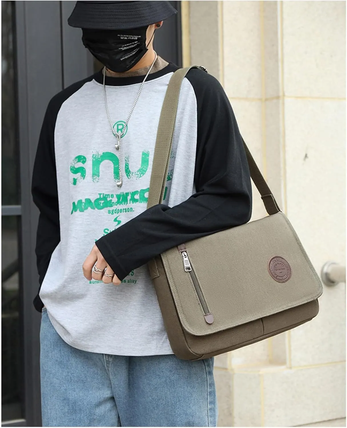 Canvas Messenger Bag Laptop Bag For Men Women For School Work Travel Wedding Bag (Green, One Size)