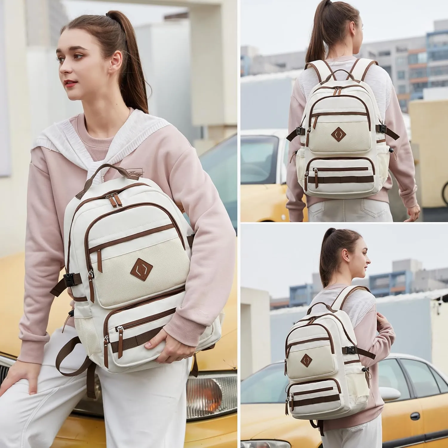 Caoroky knight Laptop Backpacks College Bookbags Women Men Anti Theft Travel Backpacks Large Elementary Middle High School Bags for Kids Teens Girls Boys Students Adults Causal Daypack-Off White