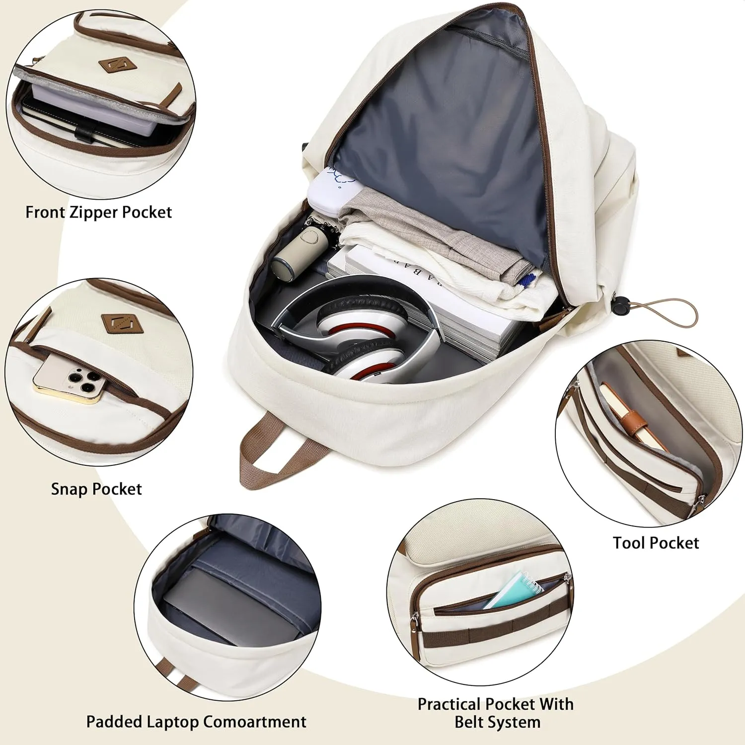 Caoroky knight Laptop Backpacks College Bookbags Women Men Anti Theft Travel Backpacks Large Elementary Middle High School Bags for Kids Teens Girls Boys Students Adults Causal Daypack-Off White
