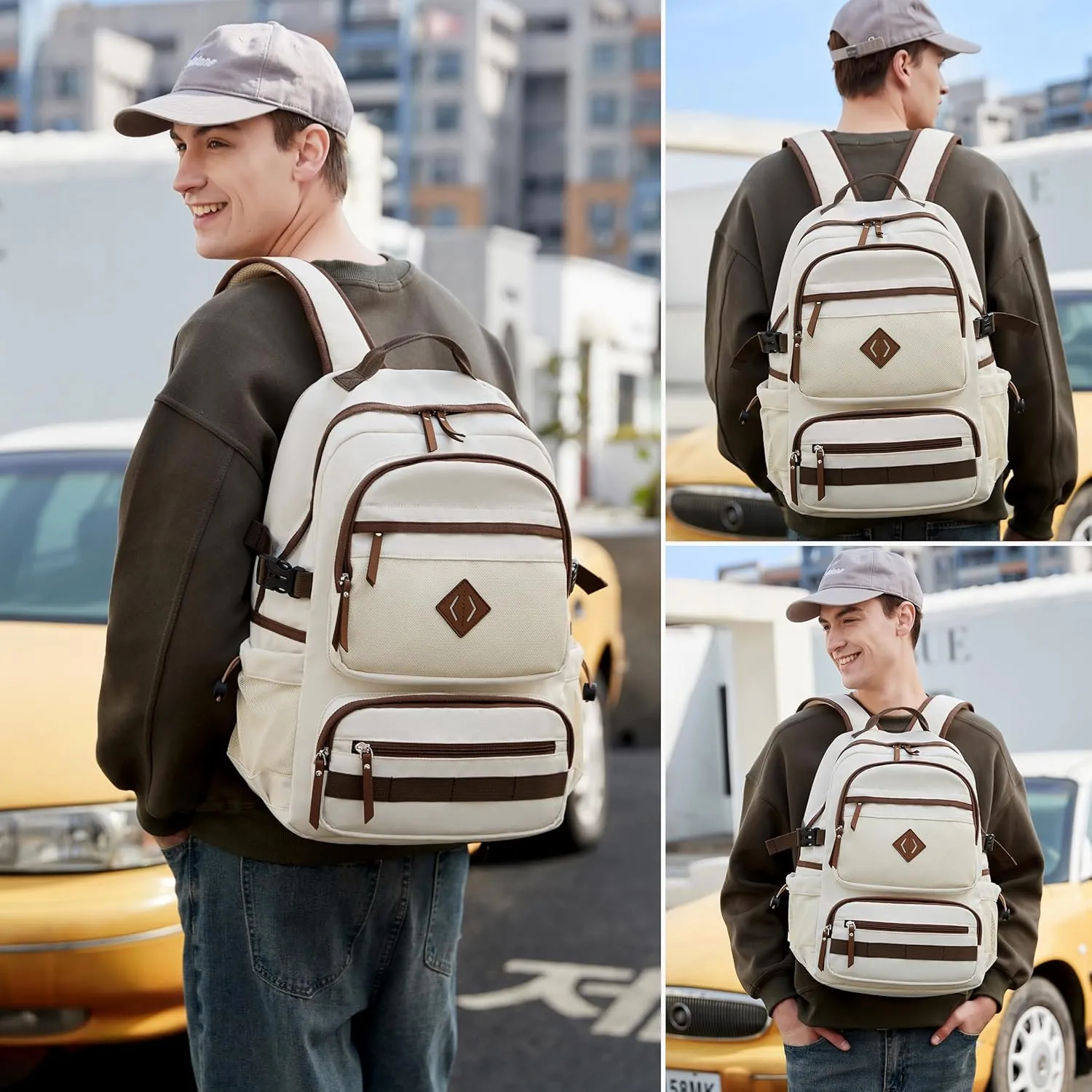 Caoroky knight Laptop Backpacks College Bookbags Women Men Anti Theft Travel Backpacks Large Elementary Middle High School Bags for Kids Teens Girls Boys Students Adults Causal Daypack-Off White