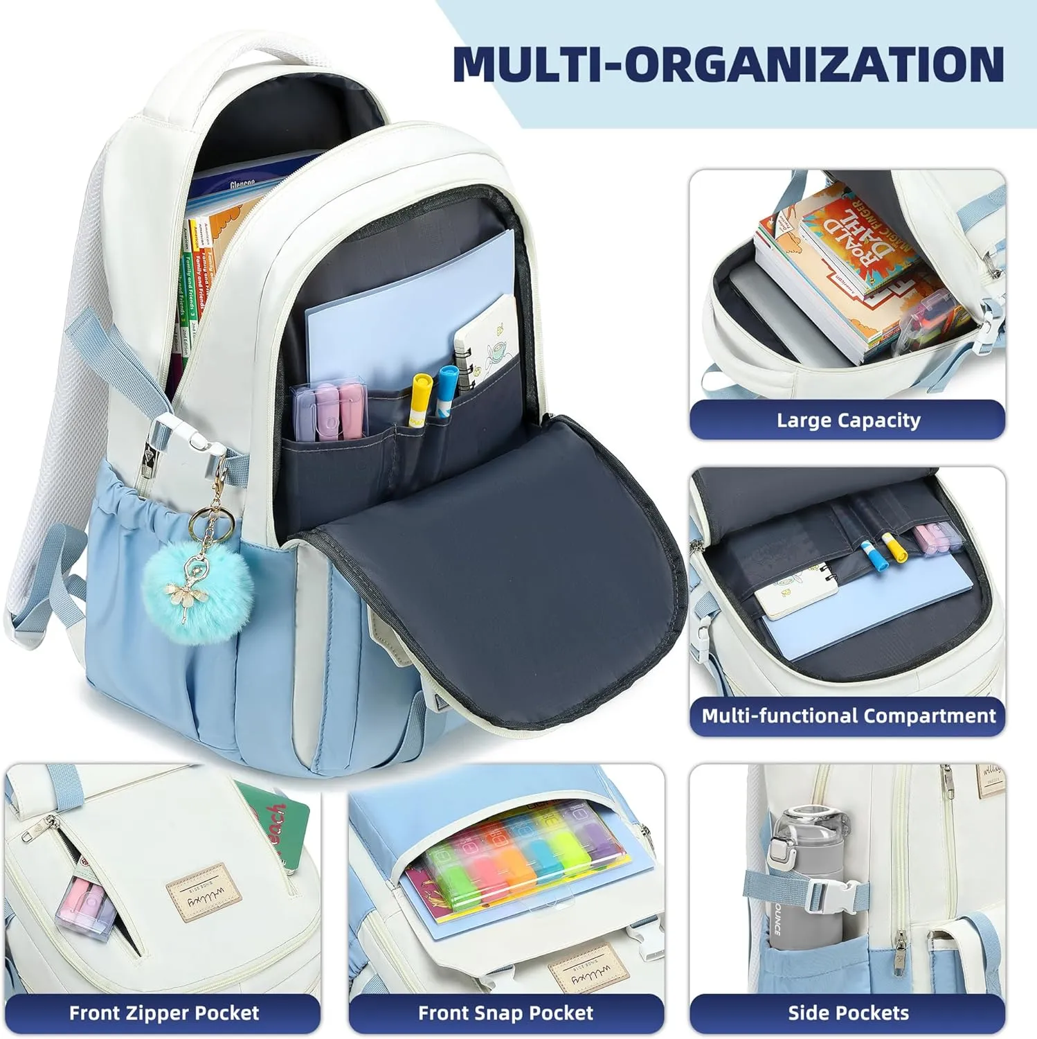 Caoroky knight Travel Laptop Backpack for Women Girls Elementary High School Bag College Backpacks Waterproof Daypack Large Bookbags Purse for Teens Students Computer Bags 15.6 Inch-Blue