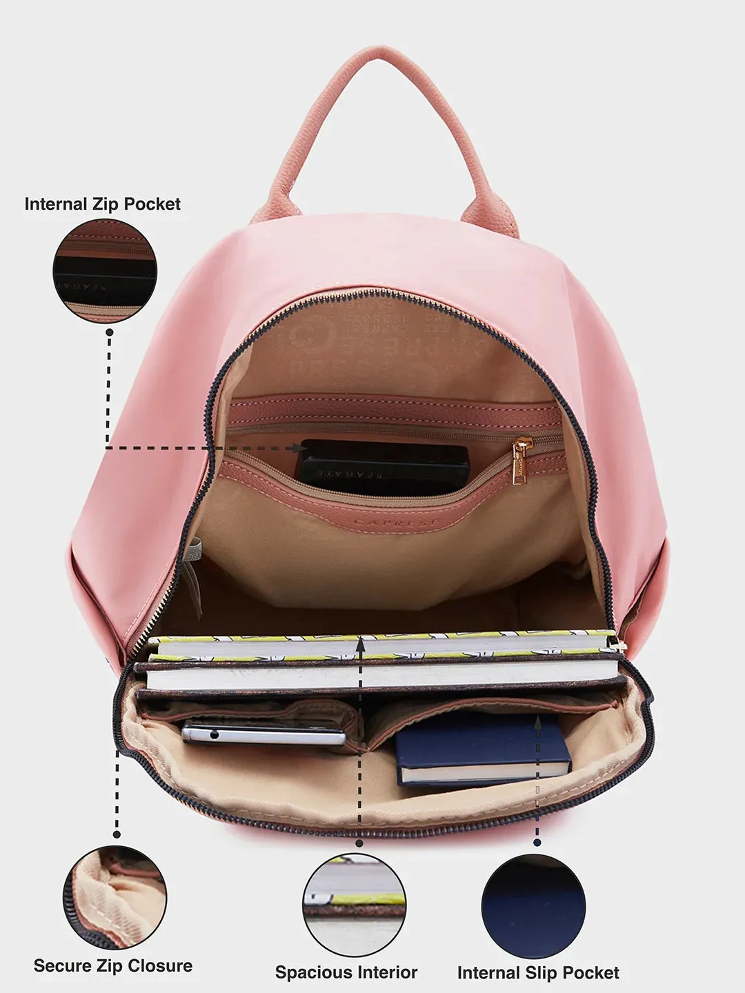 Caprese Casper Medium Pink Casual Backpack