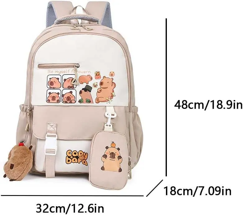 Capybara Backpack with Capybara Plush Kawaii Backpack Large Capacity Cartoon Backpacks Cute Nylon Backpack with Mini Bag