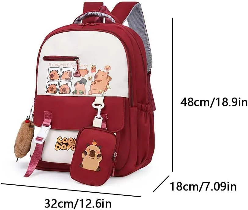 Capybara Backpack with Capybara Plush Kawaii Backpack Large Capacity Cartoon Backpacks Cute Nylon Backpack with Mini Bag