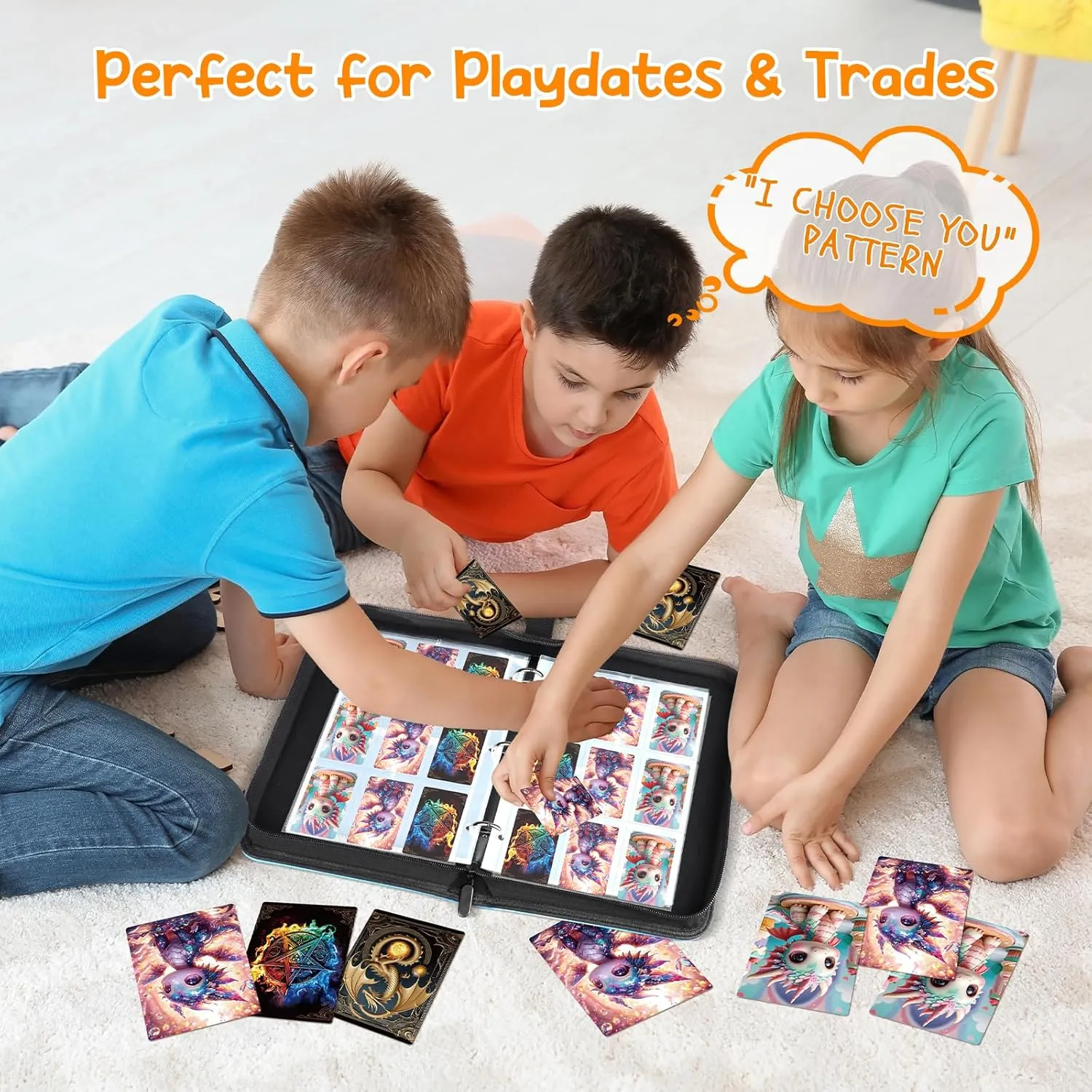 Card Binder 9 Pocket Collectible Trading Cards Storage with 50 Removable Sleeves Holder 900 Cards,3-Ring Zipper Design Perfect for Game, MTG & Sports Cards, Gifts for Boy and Girls (Indigo, Large)